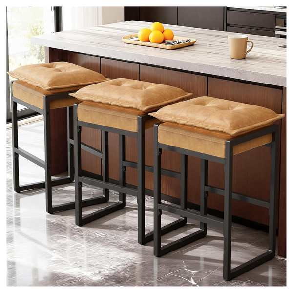 Set Of 3 Modern Counter Height Barstools With Cushions