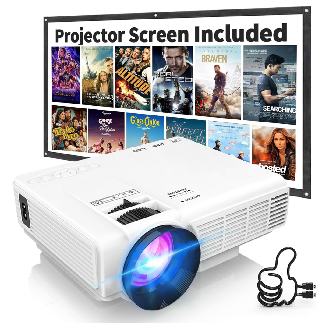 FHD 1080p Mini Bluetooth Projector With Screen