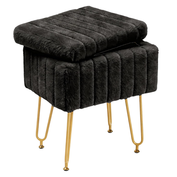 Faux Fur Vanity Stool With Storage