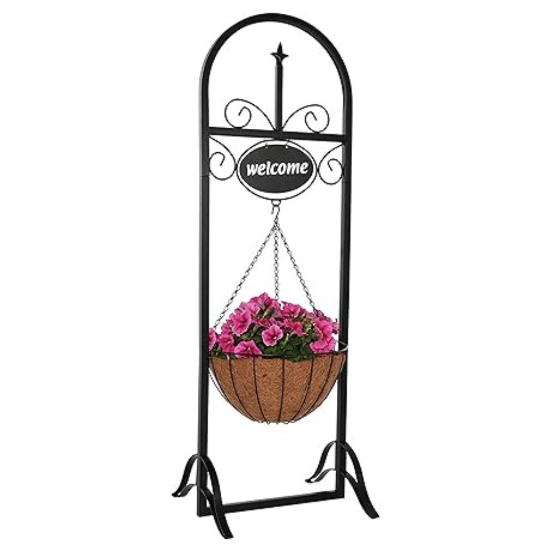 48" Sunnydaze Hanging Basket Planter Stand With Welcome Sign