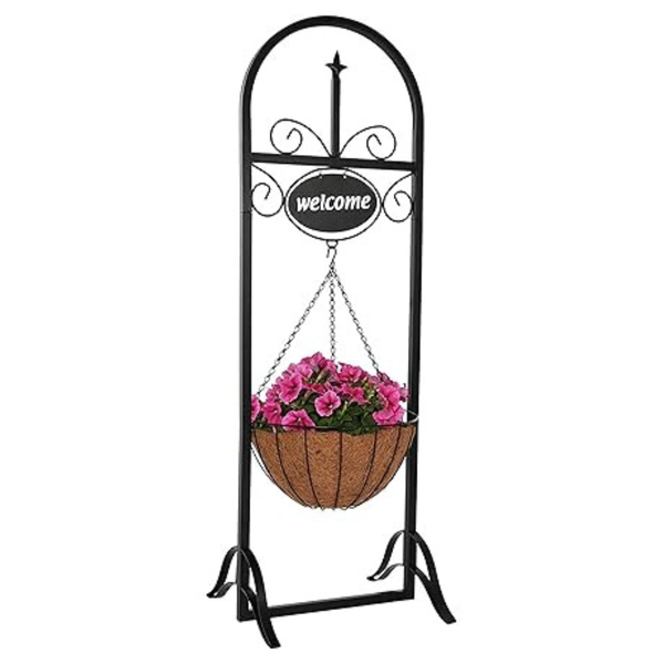 48" Sunnydaze Hanging Basket Planter Stand With Welcome Sign