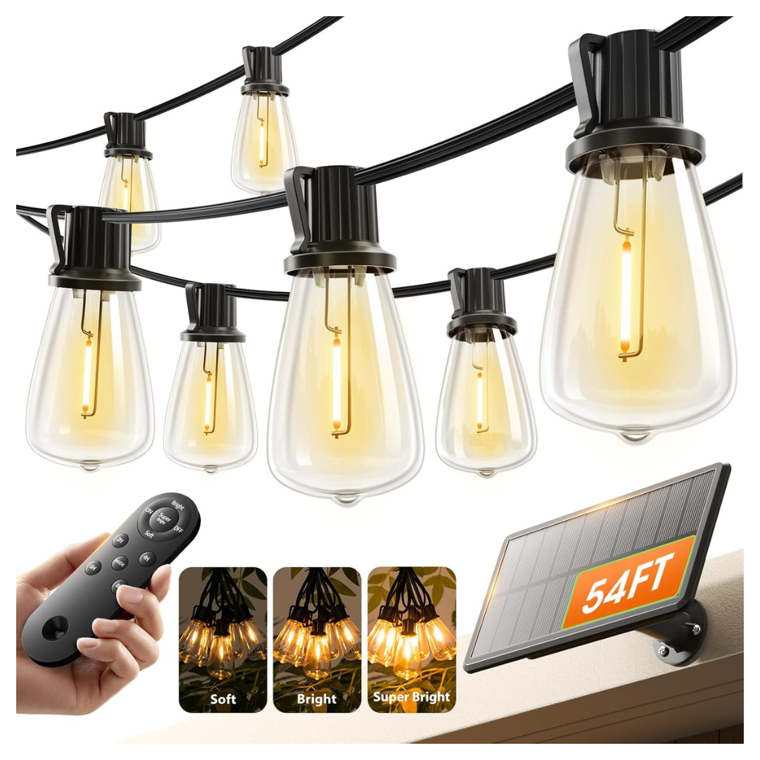 54ft (48+6) LED Waterproof Solar Powered Patio String Lights