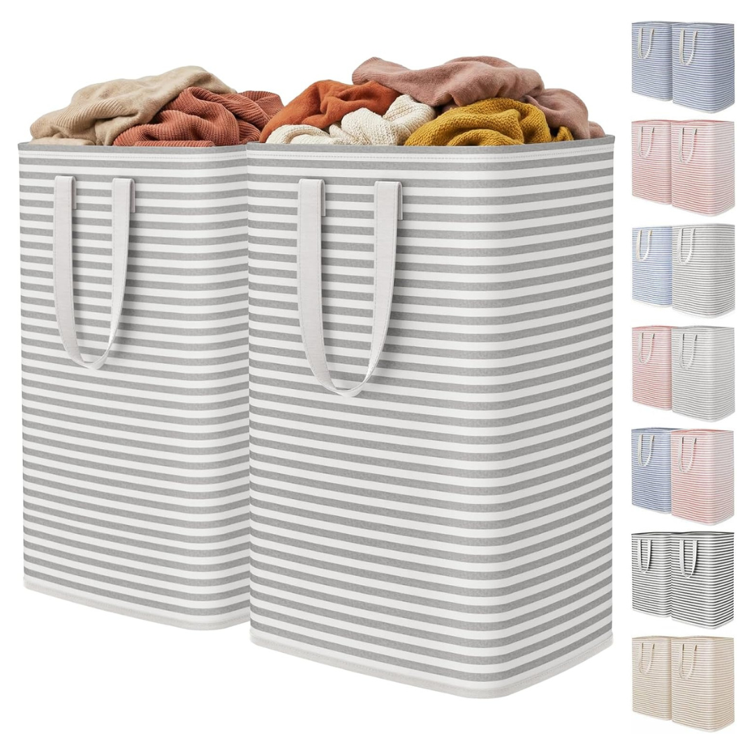 2-Pack 80L Each Cotton Collapsible Laundry Hamper Baskets
