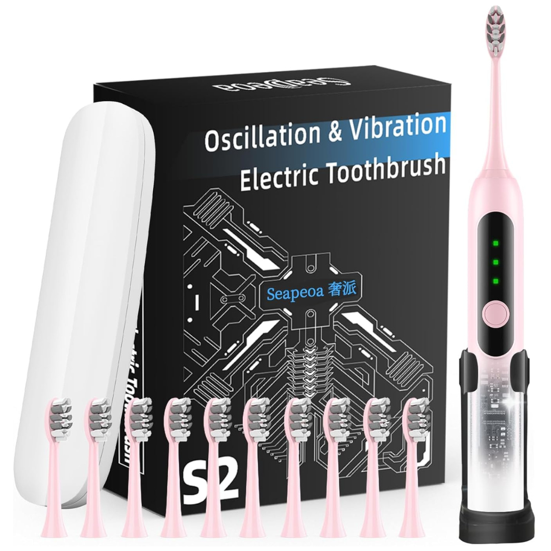 Adult Sonic Electric Toothbrush With 10 Brush Heads (3 Colors)