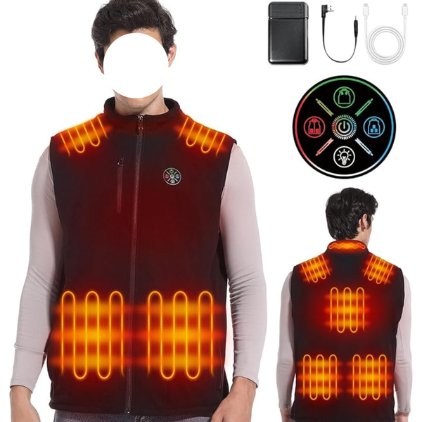 Men's Fleece Heated Vest, 8 Heating Pads