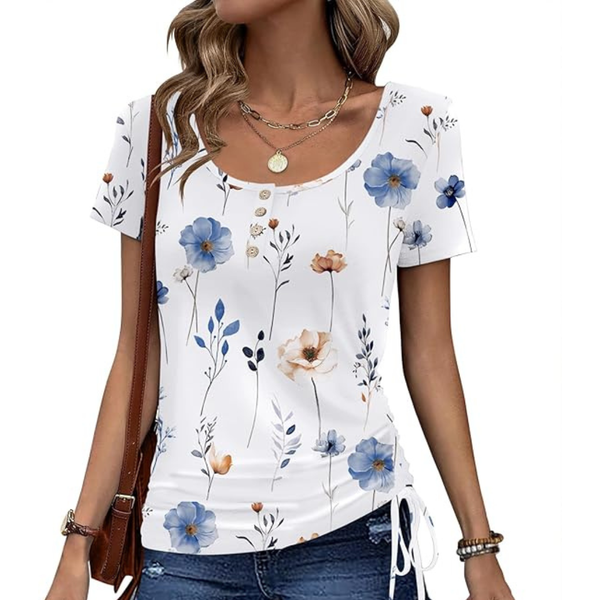 Women's Summer Casual Scoop Neck Floral Tops