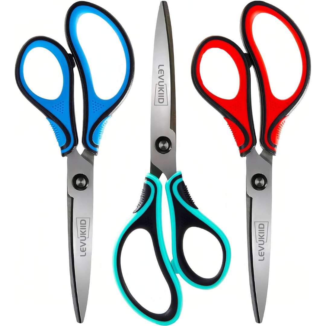 3-Pack 8" Office & Craft Scissors With Sharp Pointed Tips