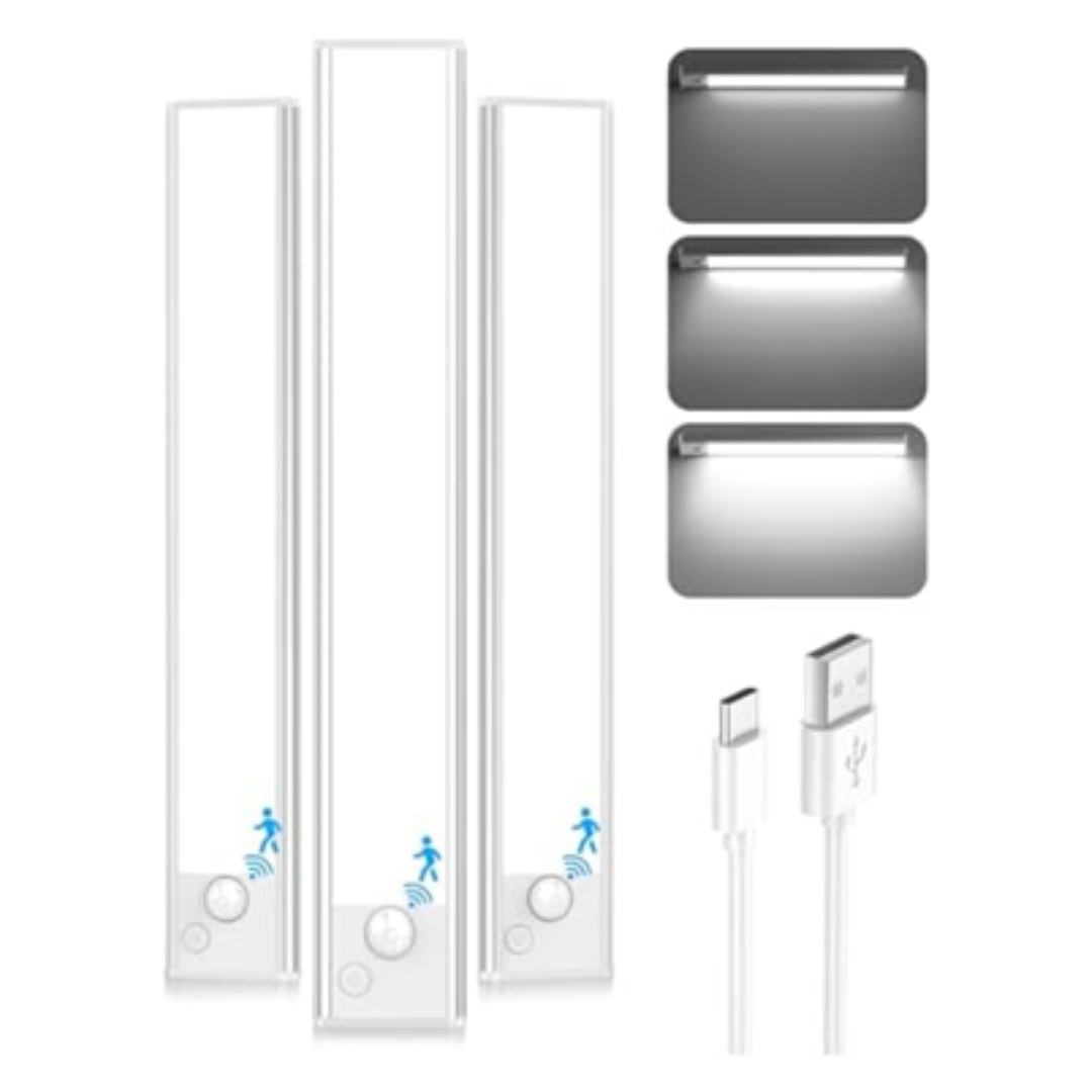 3-Pack 12'' Under Cabinet 2500mAh LED Motion Sensor Lights