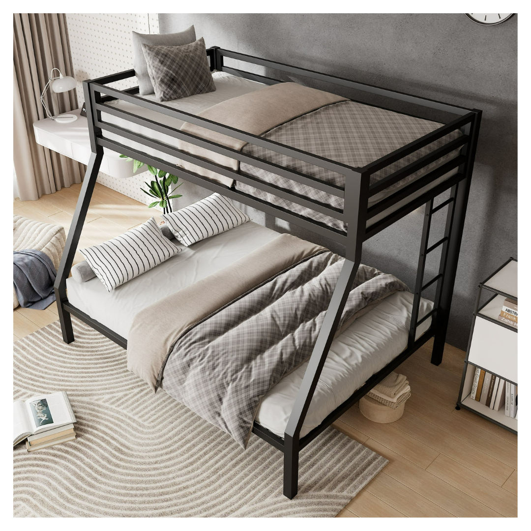 Amolife Twin Over Full Size Metal Bunk Bed With Removable Ladder
