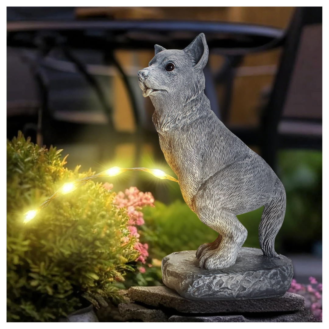 Vofstand Garden Statues Dog Statue With Solar LED Light