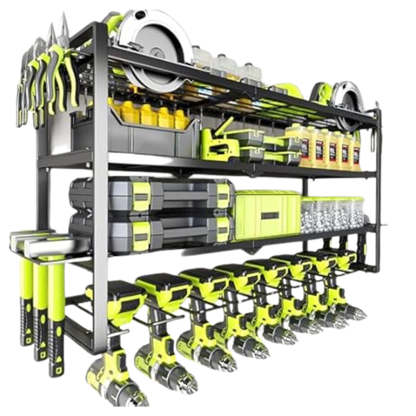 4-Tier Wall Mount Power Tool Organizer With 8 Drill Holders