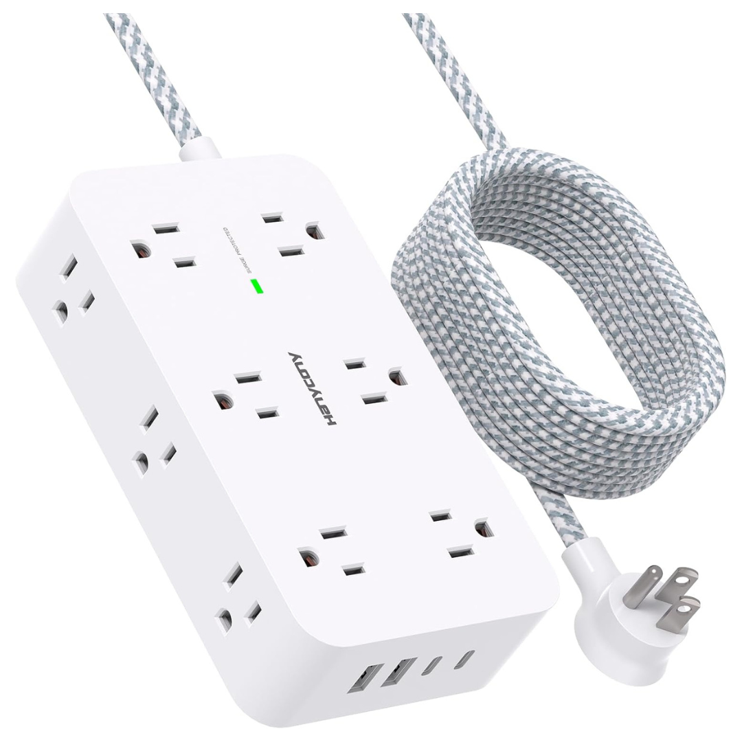 12-Outlet 900J Surge Protector Power Strip W/ 4 USB & 10' Cord