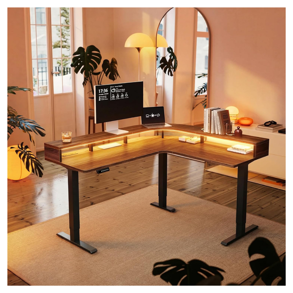 L Shaped 2-Tier Height Adjustable Electric Standing Desk