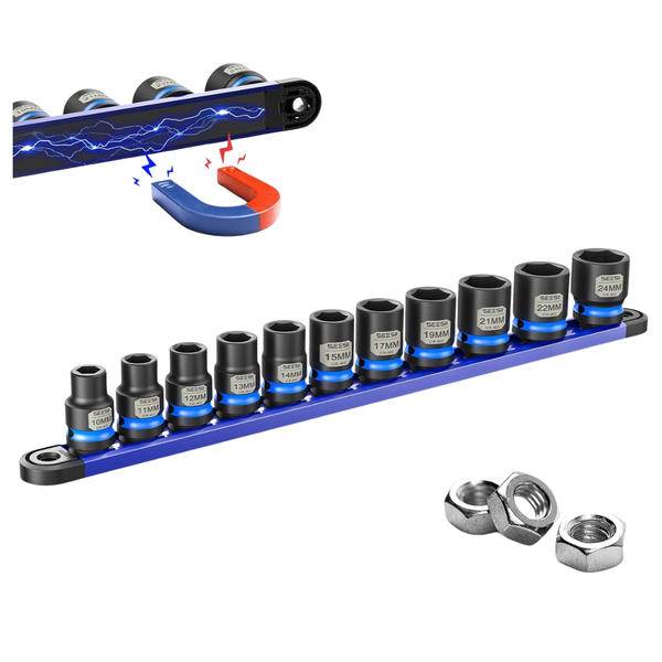11-Piece Seesii 1/2" Drive CR-MO Shallow Impact Socket Set W/ Magnetic Organizer