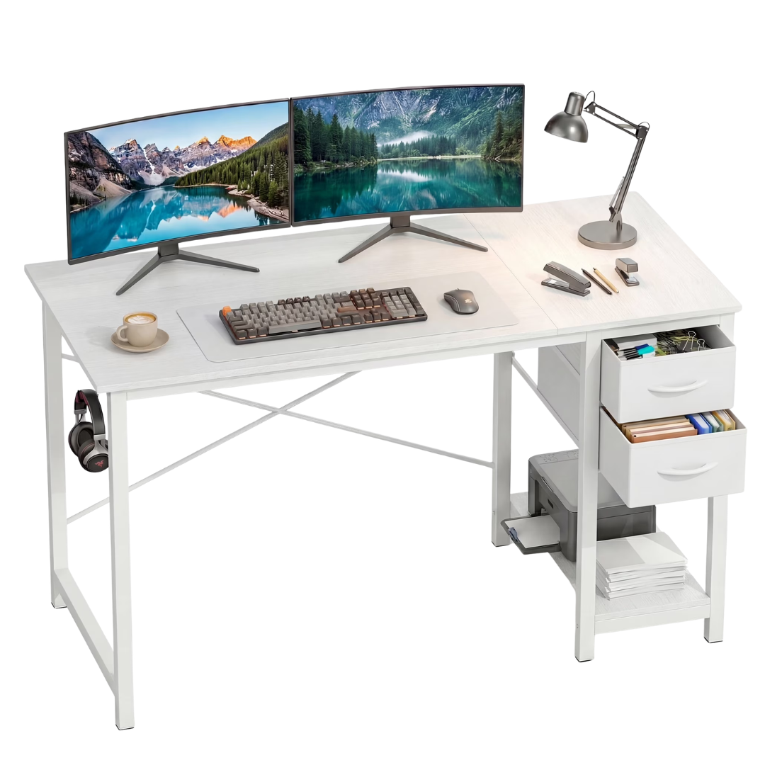 Concetta 47" Small Computer Desk With 2 Drawers & Headphone Hook