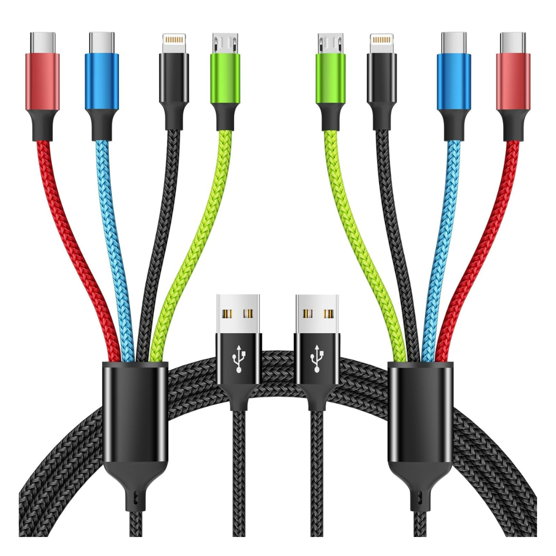 2-Pack 5Ft 4-In-1 USB-A Multi Charging Cable W/ Lightning, Micro & USB-C Port
