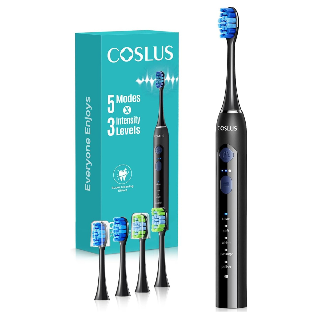 Sonic Electric Toothbrush W/ 2-Types Of 4-Brush Heads, 5-Modes