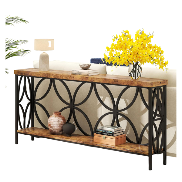 70.9" Industrial Console Table With 2-Tier Storage Shelf