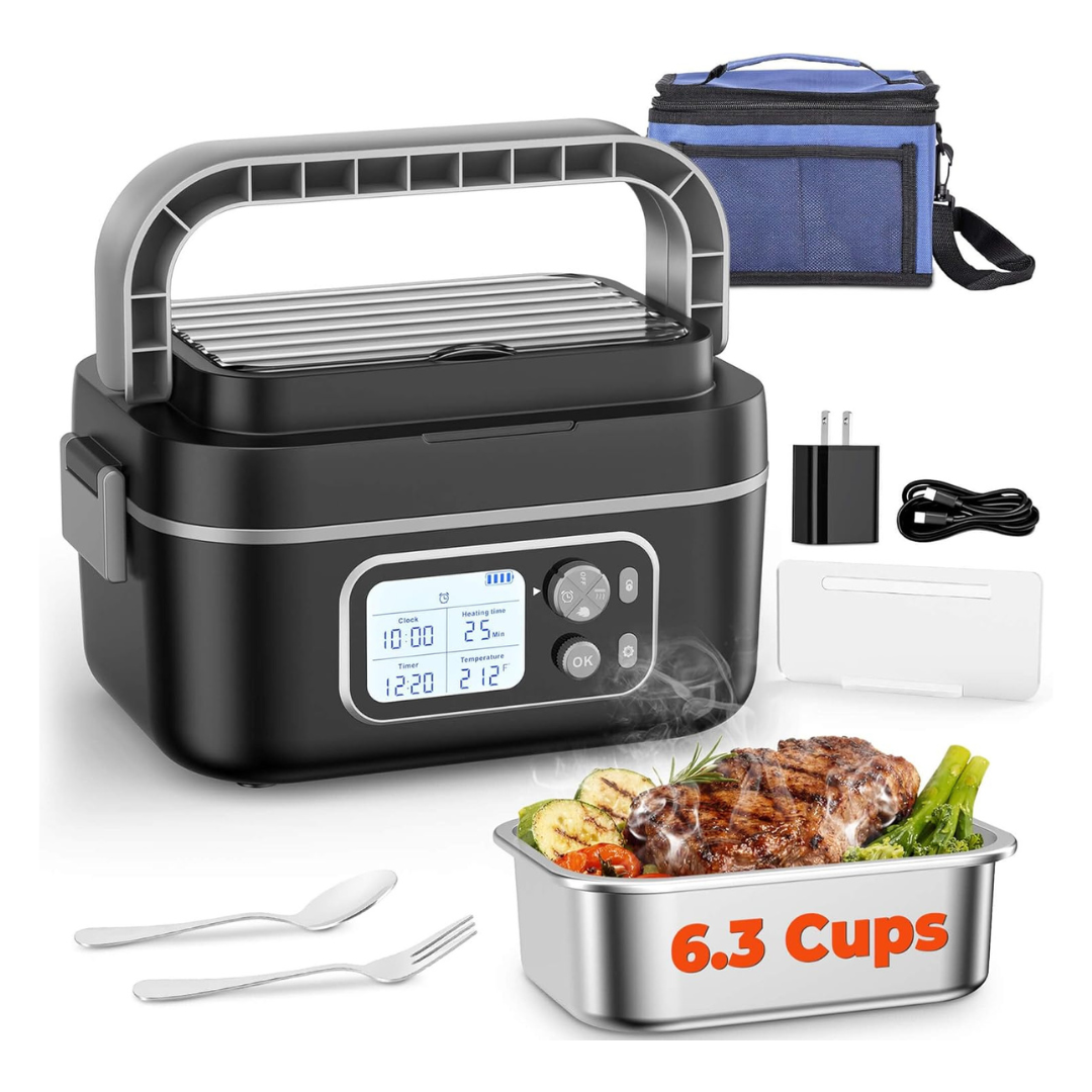 100W Cordless Electric Lunch Box With Scheduled Heating & Memory