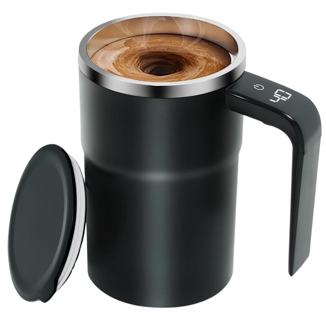 12.8oz Self-Stirring Coffee Mug With Spill-Proof Lid & LED Display Handle