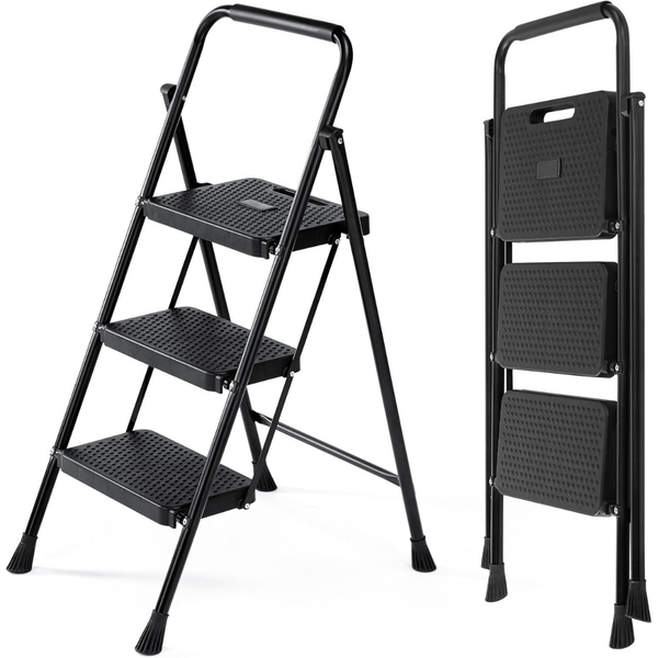 Sweetcrispy 3 Step Ladder Folding Step Stool (800lbs Sturdy)