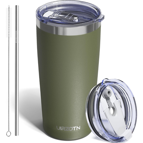 20oz Stainless Steel Travel Coffee Tumbler W/ Dual Lids & Straw