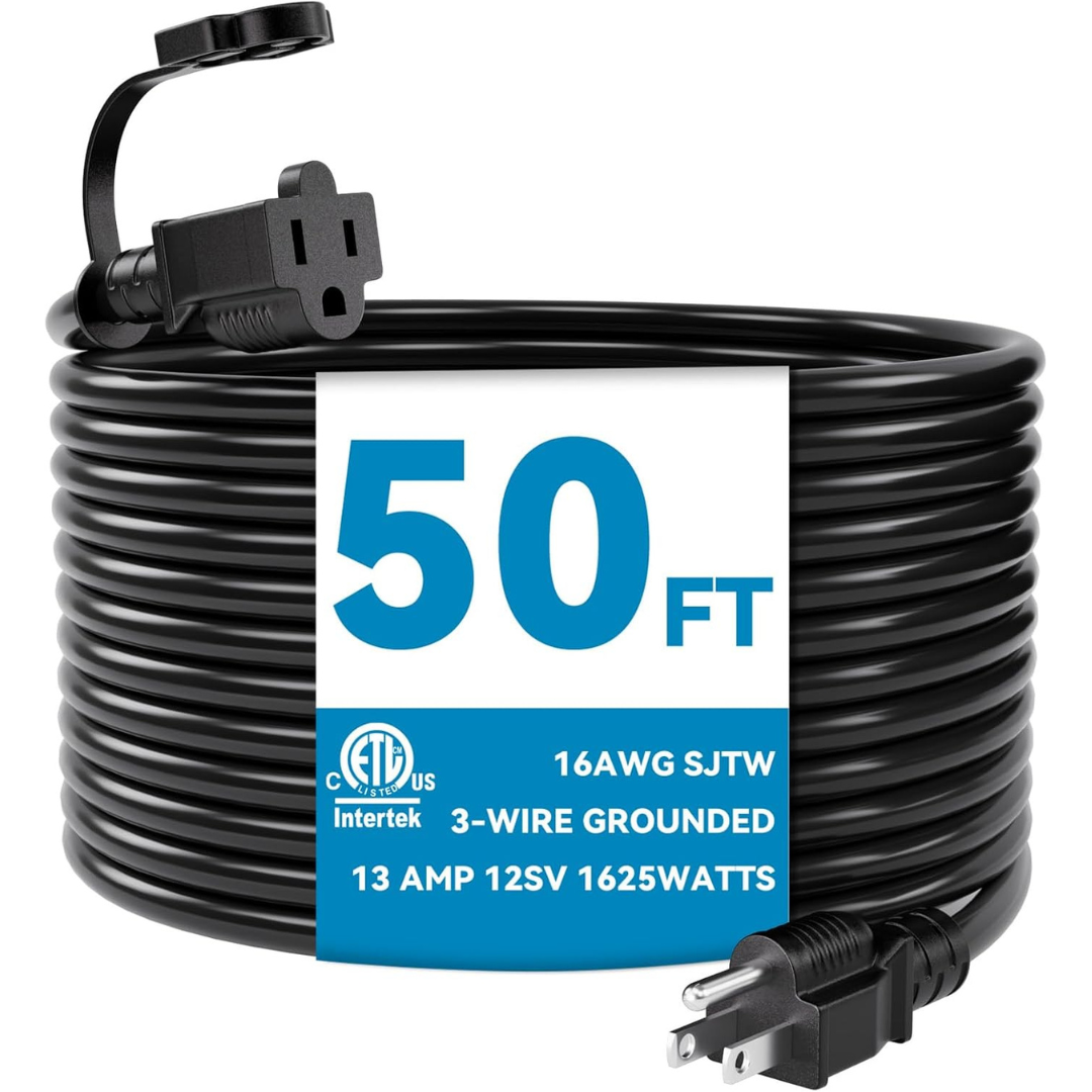 50ft SJTW 16AWG 13A 3-Prong Outdoor Power Extension Cord
