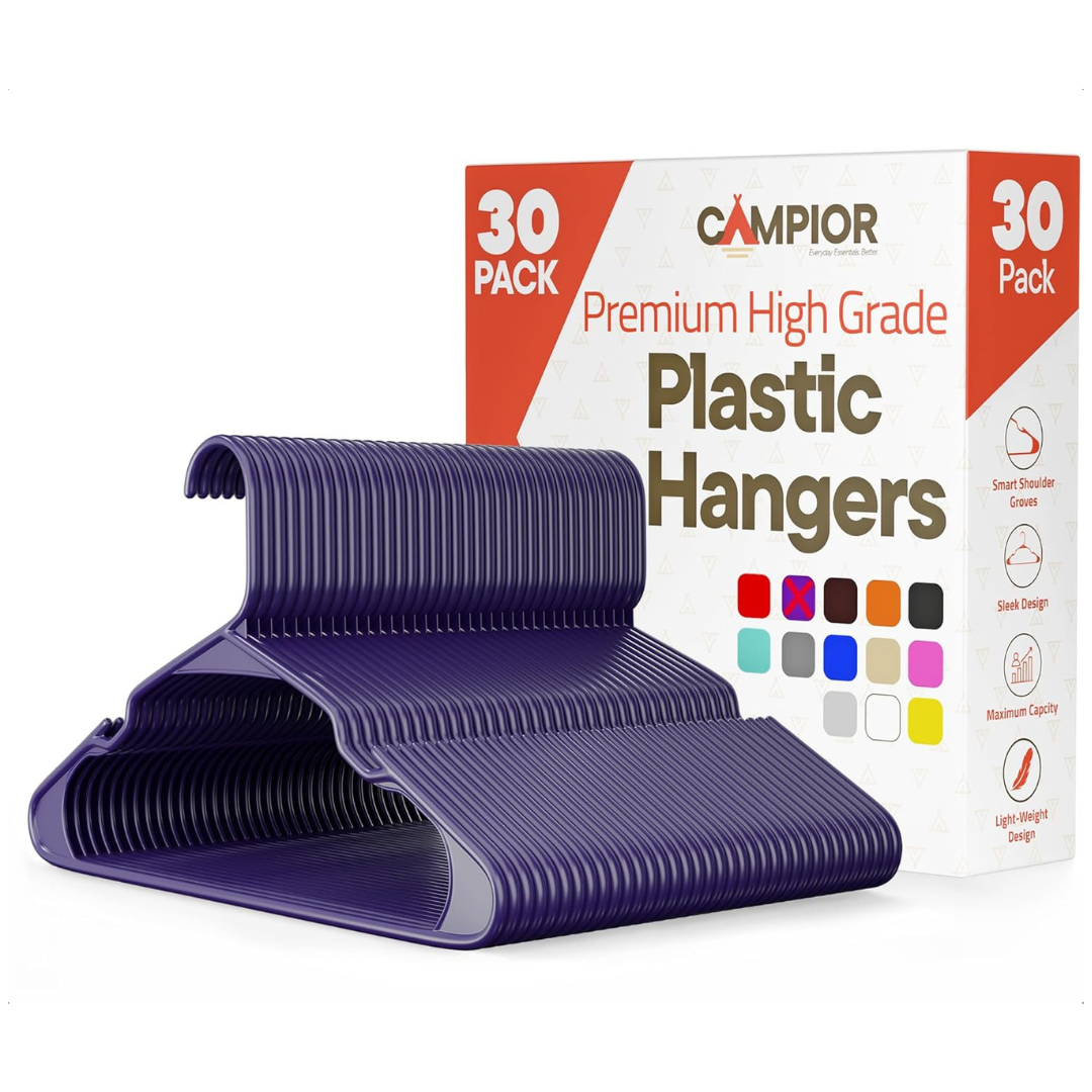 30-Pack Durable and Lightweight Purple Plastic Hangers