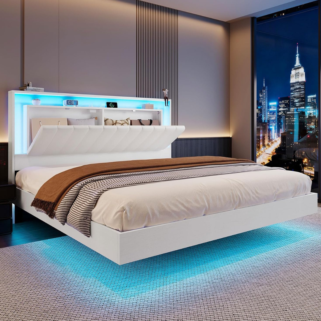 Wooden Headboard Floating Bed Frame (Queen)