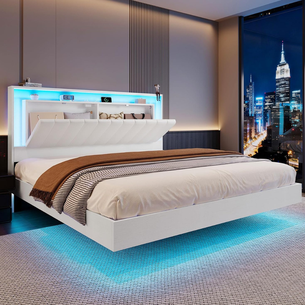 Wooden Headboard Floating Bed Frame (Queen)