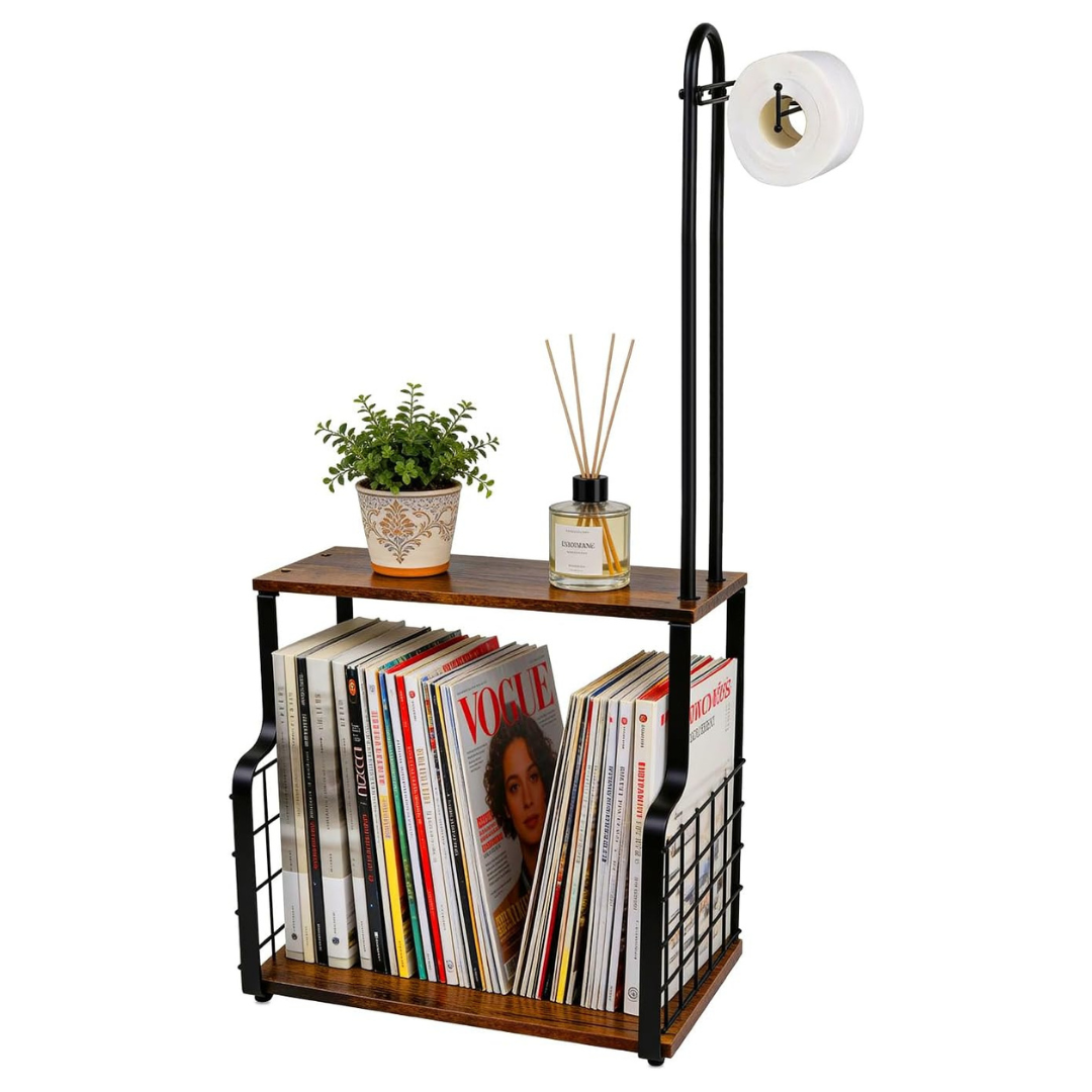 Wall Mount Toilet Paper Holder With Shelf & Basket