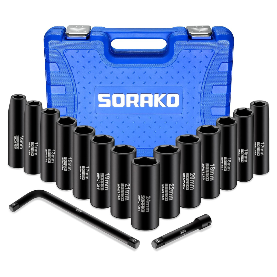 16-Piece Sorako 1/2" Impact Socket Set (10-24 mm)