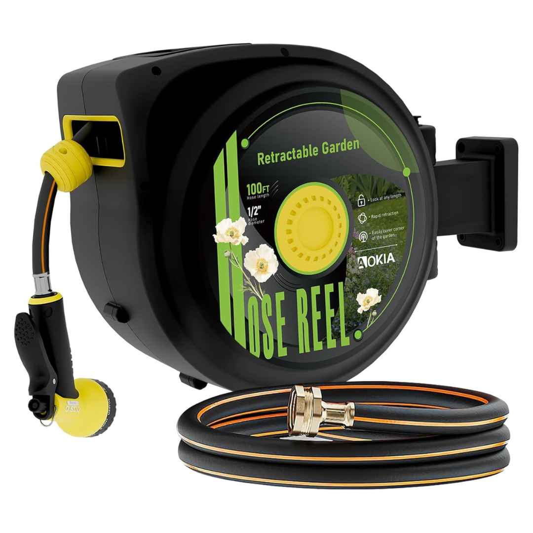 1/2 x 100-Ft Wall-Mounted Heavy Retractable Garden Hose Reel