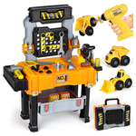 2-in-1 Kids Tool Bench With Electric Drill Construction Vehicles Toys