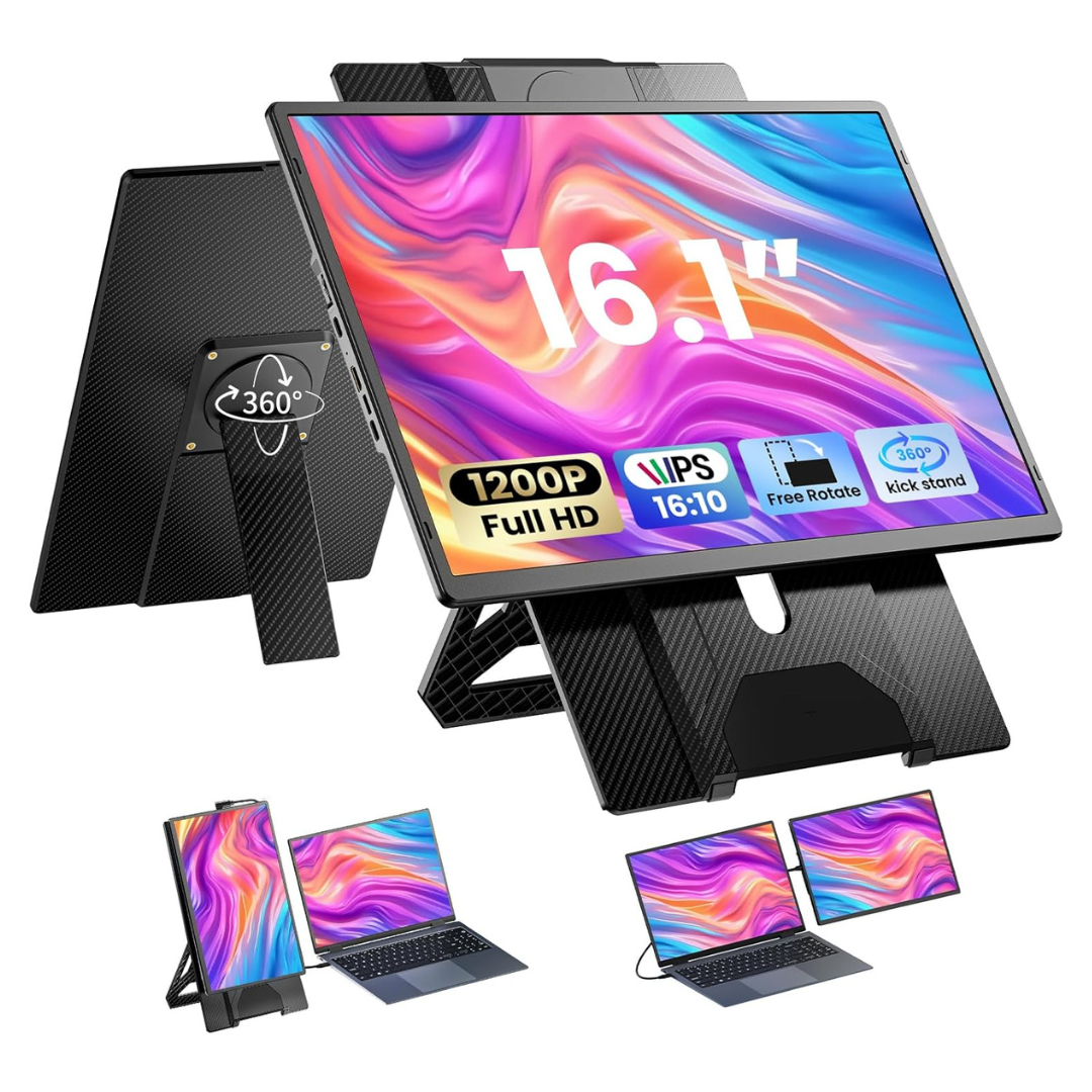 16.1" Laptop Monitor Extender 1200P FHD Portable Rotating Stand