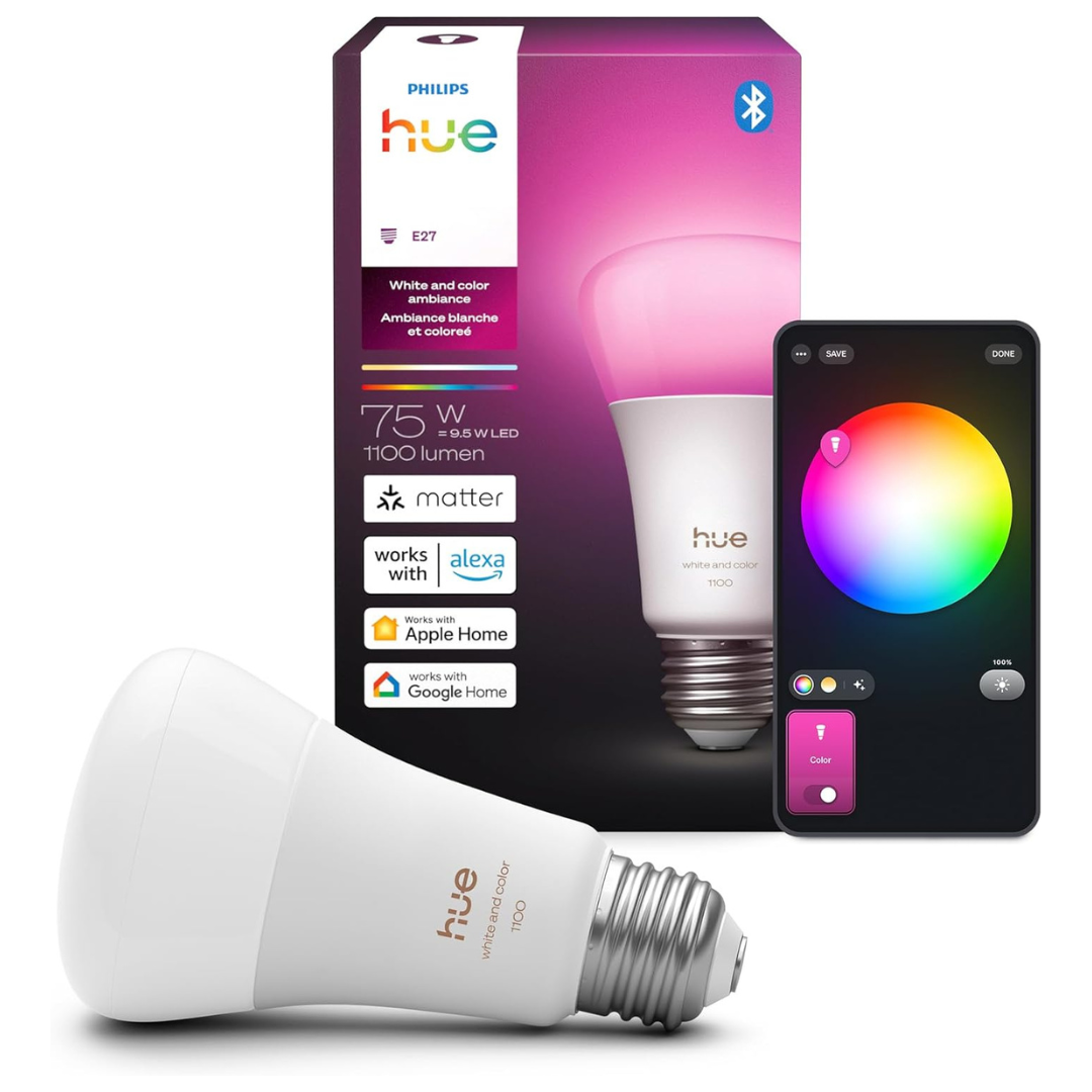 Philips E26 Base 10.5W 1100 Lumens Hue Smart LED A19 Bulb