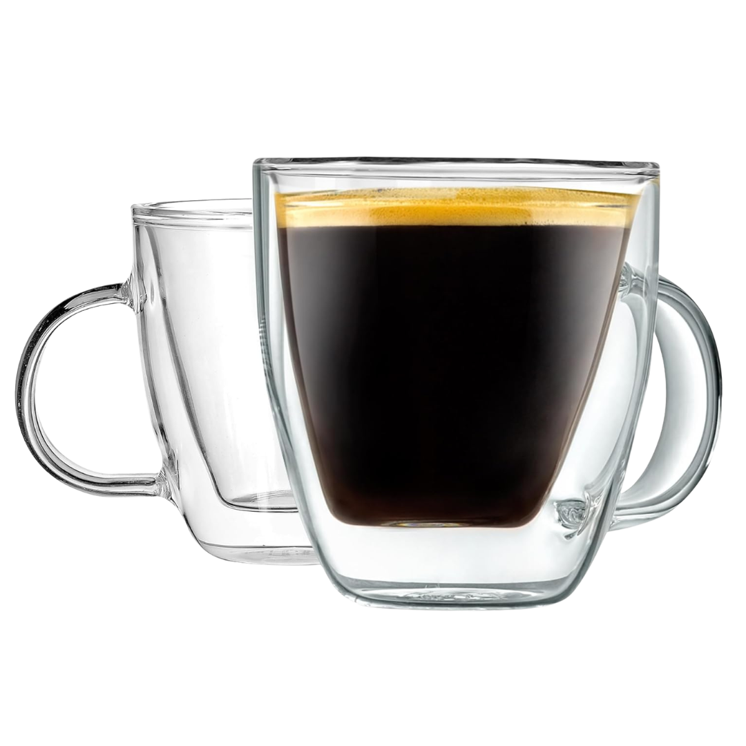 Set of 2 NutriChef 5.2 Oz Double Walled Glass Coffee Mugs