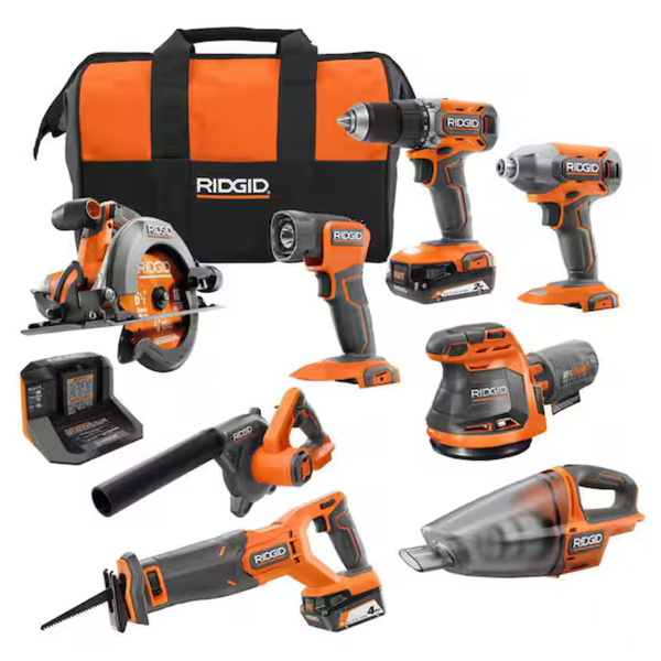 Ridgid 18V Cordless 8-Tool Combo Kit With 2 Batteries & Charger