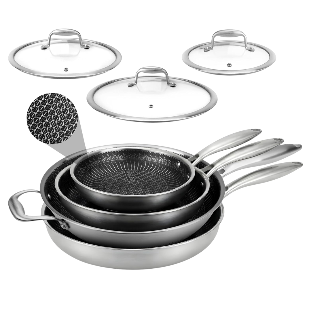 7-Piece Tri-Ply Stainless Steel Frying Pan Set