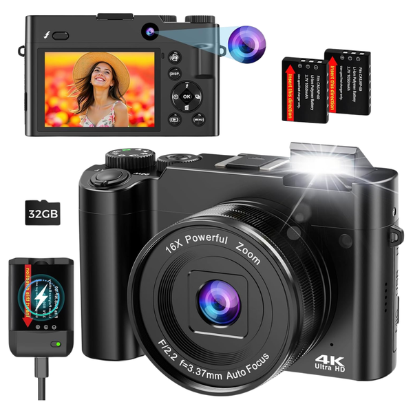 Duoch 4K 64MP Digital Camera With Dual Lens & 16X Zoom