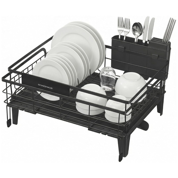 Rotatable Extendable Dish Drying Rack With Cutlery Holder