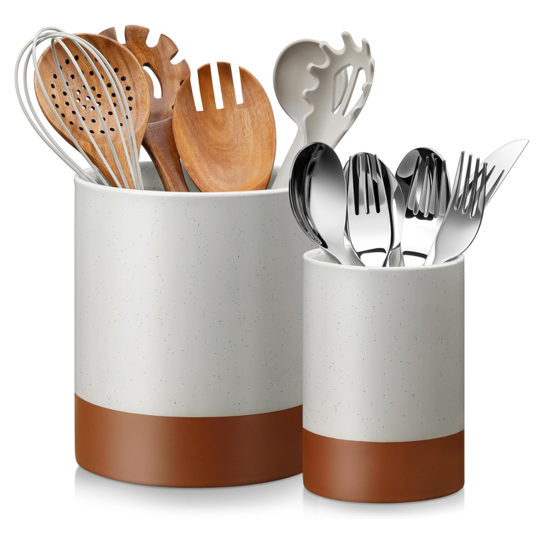 2-Piece 7.3" & 5.5" Ceramic Kitchen Utensil Holder Set
