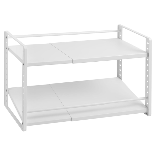2-Tier Adjustable White Metal Kitchen Cabinet Shelf Organizer
