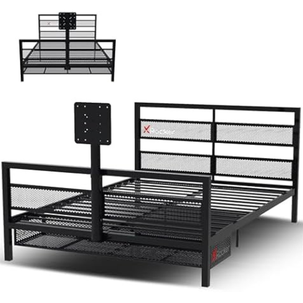 Basecamp Full Size Metal Mesh Frame Bed with Rotating TV Mount