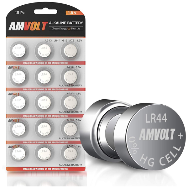 15-Count AmVolt LR44 Button Batteries