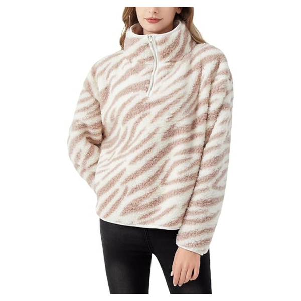 Women's Faux Fur Pullover Zebra Print Jacket