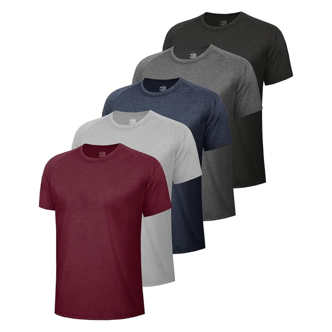 5-Pack Moisture Wicking Short Sleeve Dry Fit Workout Shirts