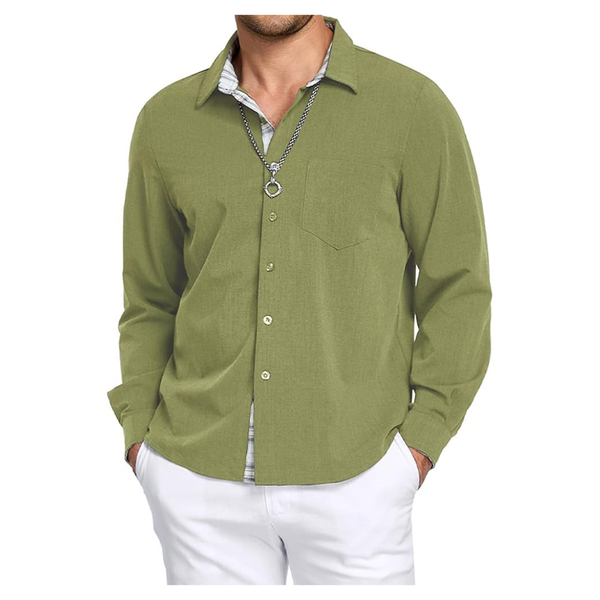 Men's Long Sleeve Untucked Regular Fit Dress Shirt