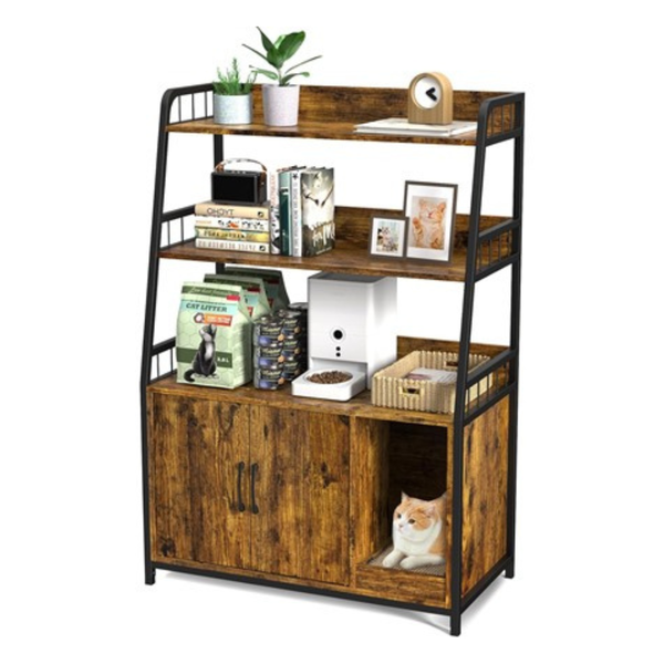 Easycom Large Hidden Litter Box Furniture With Shelf Storage
