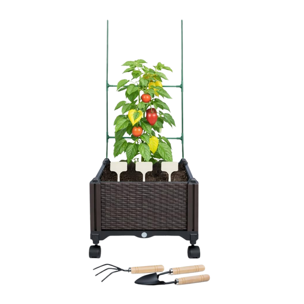Sherbo Raised Garden Bed Planter Box With Wheels & Trellis